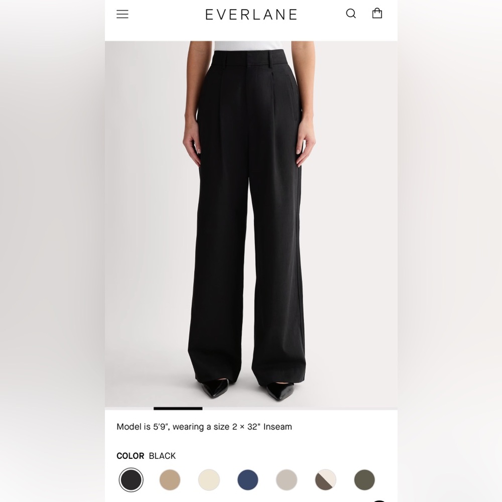 Everlane Black Draper Pleated Pant in Buttersmooth